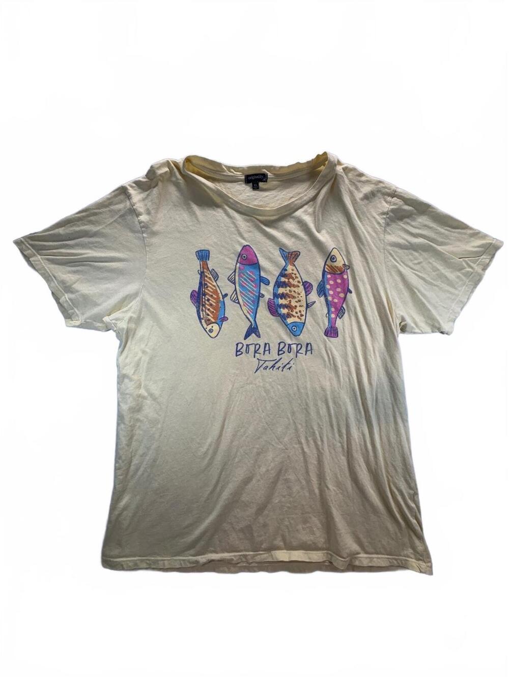 Originality Bora Bora Tahiti Fish GraphicT-Shirt XL Made in USA Yellow Beach Tee